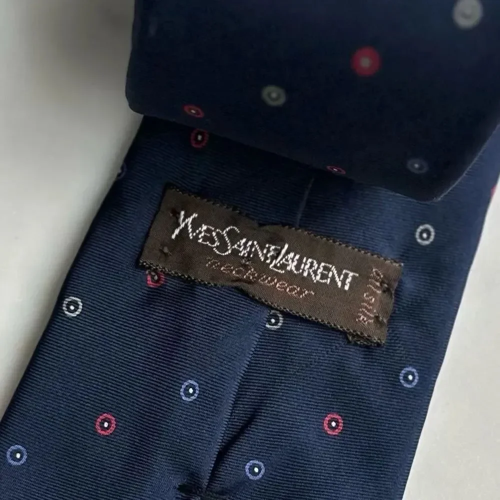 Vtg Yves Saint Laurent Tie Navy Blue Silk Neck Tie